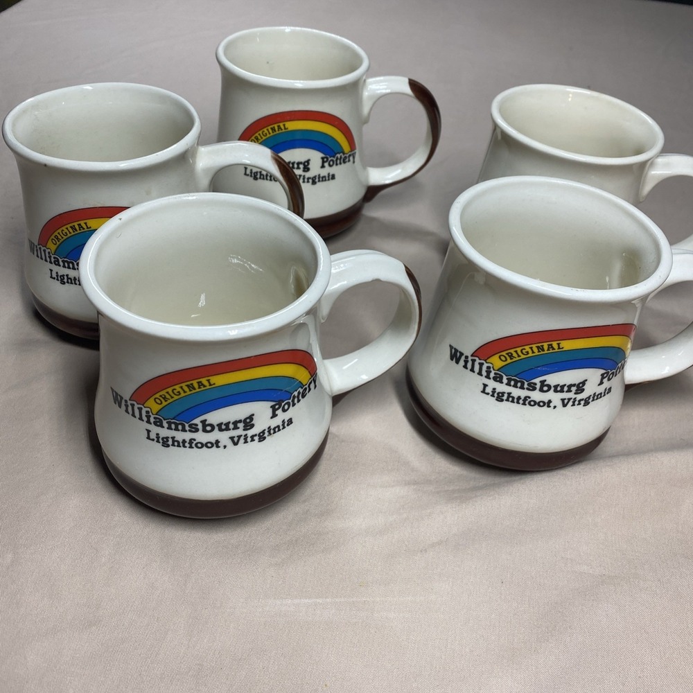 Set of 5 Williamsburg Pottery Rainbow Mugs Lightfoot, Virginia